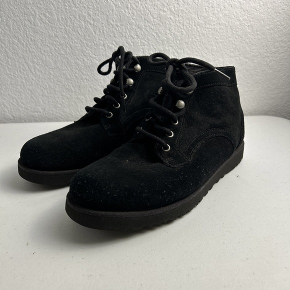 UGG Women's Bethany Black Suede Lace Up Sheepskin Booties SN 1012532 Size 9 - Picture 1 of 8